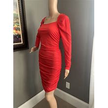 Venus Ruched Fit Bodycon Sheath Dress Size Small Lipstick Red