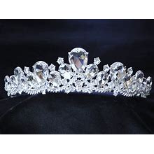 Silver Clear Rhinestone Crystal Beauty Queen Large Tiara Crown Pageant /1265