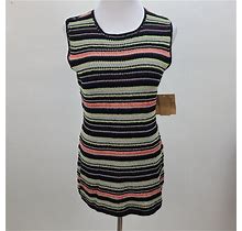 Rachel Roy Tunic Knit Top Women Large Multicolor Sleeveless Sweater Striped