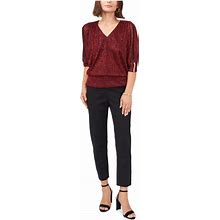 Msk Petites Tops | Msk Petites Womens Red Semi- Lined Dolman Sleeve Evening Peplum Top Petites Pm | Color: Red | Size: M