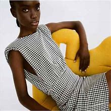 Zara | Checkered Padded Shoulders Mini Dress Size Large B53
