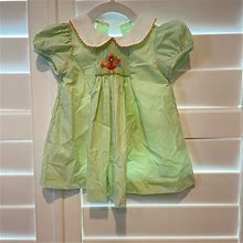 Petite Bebe Dresses | Petite Bebe Smocked Embroidered Turkey Print Thanksgiving Dress Green 9 Months | Color: Green/White | Size: 9Mb