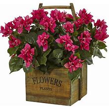 Nearly Natural Bougainvillea Flowering Plant In Rustic Wood Planter