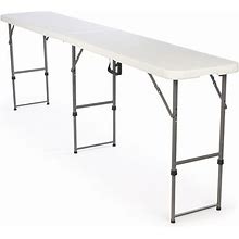 8.5' Folding Table, Height Adjustable - White, Adjustable-Height Folding Tables Are Portable And Can Be Adjusted To 3 Separate Heights, Portable High