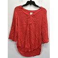 Chico's Womens Solid Red 3/4 Sleeve V Neck High Low Hem Casual Tunic Top 0