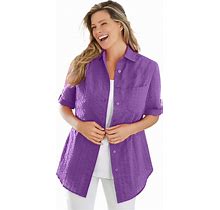 Plus Size Women's Short-Sleeve Button Down Seersucker Shirt By Woman Within In Pretty Violet (Size 6X)