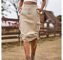 Cotton Denim Maxi Skirt,Jean Skirts For Tall Women,Maxi Jean Skirts For Women Maxi Skirt Women's Denim Lace Up Tooling Skirt Casual Mid Length Skirt Y