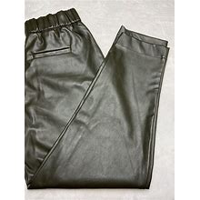 A New Day Leather Brown Stretch Pants Elastic Waist Pullon