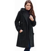 Roaman's Women's Plus Size Hooded Button-Front Fleece Coat