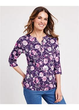 Blair Women's Essential Knit Three Quarter Sleeve Henley - Purple - M - Misses