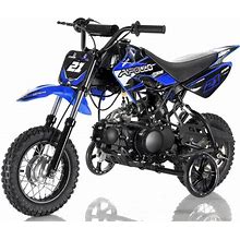 70Cc Kids Dirt Bike, 4-Speed Semi Automatic (Training Wheels Included) BLUE