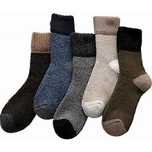 EUBUY Quarter Socks For Men, 5 Pairs Men's Color Matching And Line Socks Soft Thick Thermal Men Socks