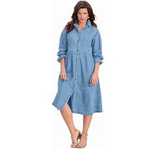 Roaman's Women's Plus Size Button-Front Denim Shirtdress - 30 W, Blue