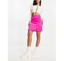 New Look Side Split Satin Mini Skirt In Bright Pink - Pink (Size: 0)