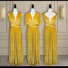 Hand Crafted Dresses | Nwt Mustard Velvet Convertible Dress / Infinity Dress | Color: Gold/Yellow | Size: One Size