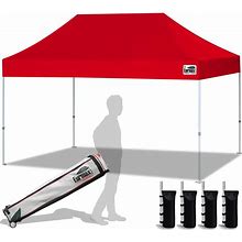 Eurmax USA 10'X15' Pop Up Canopy Tent Commercial Instant Canopies With Heavy Duty Roller Bag,Bonus 4 Sand Weights Bags (Red)