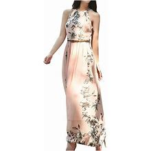 Shudageng Long Summer Dresses For Women 2023 Women Beach Vacation Dresses Floral Printed Maxi Dresses Boho Dress Pockets Tunic Gifts On Clearance Pink