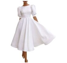 Gdreda Vacation Dress Women's Elegant Party Long White Dress Backless Bridesmaids Swing Dress White,M