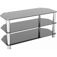 Group Classic Corner Glass Tv Stand For Up To 50" Screen Size, Black/Silver
