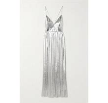 Valentino Garavani Pleated Metallic Coated-Chiffon Gown - Women - Ivory Dresses - XS