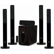 Acoustic Audio Aat5005 Bluetooth Tower 5.1 Home Theater Speaker System With Digital Optical Input And 8" Powered Subwoofer