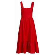 Reformation Women's Rowen Tiered Linen Midi-Dress - Cherry - Size 10