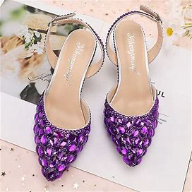 Women's Wedding Shoes Pumps Bling Bling Bridal Shoes Crystal Sculptural Heel Fantasy Heel Pointed Toe Luxurious PU Purple 42