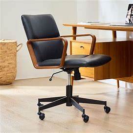 Cooper Mid-Century Office Chair, Ludlow Leather, Navy, Cool Walnut And Dark Bronze, West Elm