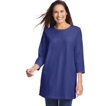 Plus Size Women's Perfect Three-Quarter Sleeve Crewneck Tunic By Woman Within In Ultra Blue (Size 18/20)