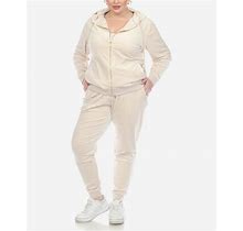 White Mark Plus Size Velour Tracksuit Loungewear 2Pc Set - Pearl - Size 2X