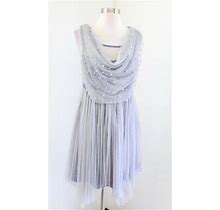 Ryu Purple Gray Tulle Pearl Beaded Draped Neck Dress Size M A Line