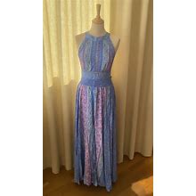 Long Maxi Dress In Light Blue Floral Viscose // Maxi Long Dress In 100% Rayon Light Blue And Pink