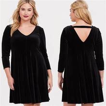 Torrid Dresses | Torrid Black Velvet Fluted Mini Dress 3 | Color: Black | Size: 3X