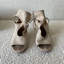 Aquazzura Shoes | Aquazzura Tan Nomad Suede Sandals | Color: Cream | Size: 7