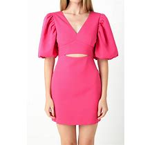 Women's Puff Sleeve Cut Out Mini Dress - Pink