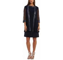 $89 R & M Richards Women's Embellished Shift Illusion 3/4 Sleeve Dress