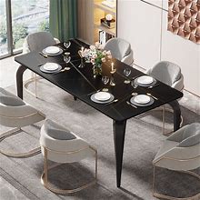 Modern Dining Table, 63" Marble Sintered Stone Kitchen Table With Metal Legs, Black