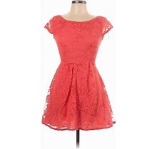 B. Darlin Casual Dress - A-Line Scoop Neck Short Sleeves: Orange Print Dresses - Women's Size 7