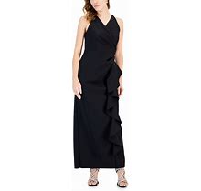 Alex Evenings Women's Surplice-Neck Cascade-Ruffle Dress - Black - Size 16