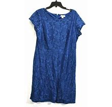 Cato Womens Navy Blue Lace Cap Sleeve Scoop Neck Back Zip Sheath Dress