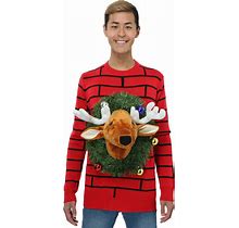 Reindeer Head Ugly Christmas Sweater For Adults | Adult | Mens | Green/Red/Beige | 4X | FUN Wear
