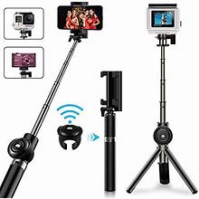 Bcway Selfie Stick Tripod, Extendable Bluetooth Selfie Stick With Detachable Wireless Remote, Compact Monopod Compatible With iPhone 12 Pro/12/11Xs Max/XR/XS, Galaxy 20, Cameras