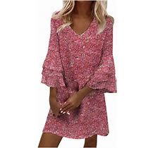 Noracora Dresses | Noracora Pink Floral Bell Sleeve Dress - Size Small | Color: Pink | Size: S