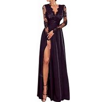 Dresses For Women Floral Lace Maxi Dress Long Sleeve V Neck Bridesmaid Wedding Evening Party Dresses