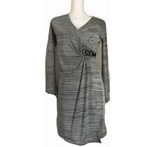 Ny Collection Petite Medium Gray Black Faux Wrap Dress Lined Buckle