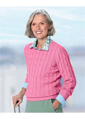 Appleseeds Women's Bayside Cotton Cable Sweater - Pink - PXL - Petite