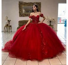 Princess Red Beaded Quinceanera Dresses Corset Sweet 15 16 Prom Party