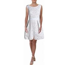 Xscape Womens White Zippered Pleated Lined Sleeveless Jewel Neck Above The Knee Cocktail Fit + Flare Dress 10