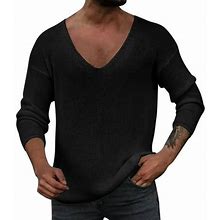 Hbfagfb Sweaters For Men Deep V Neck Knitted Woolen Slim Pullover Fall Fashion Clothing Black Size L