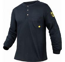 Ptahdus Men's Flame Resistant Long Sleeve Henley Shirt, 7.1 Ounce 100% Cotton FR Workwear Clothing For Men (Navy Blue, Medium)